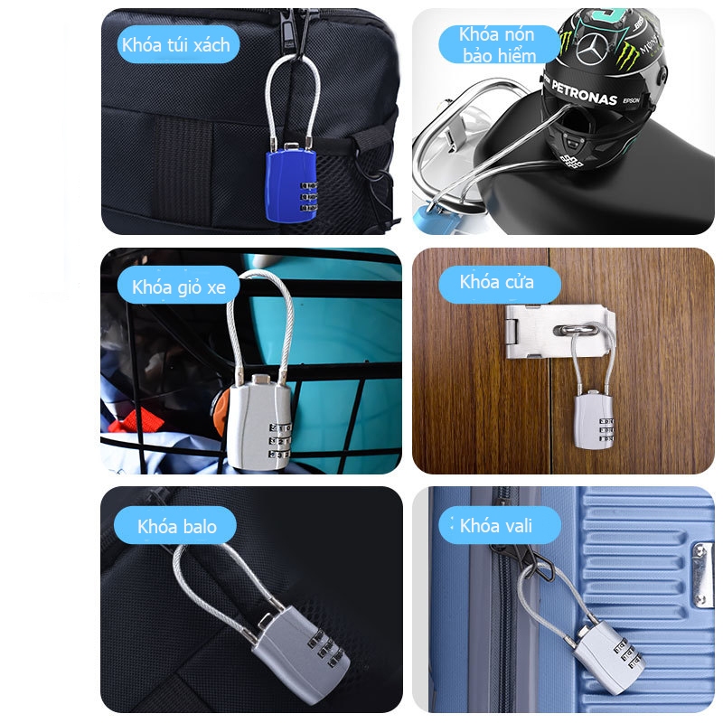 Khóa dây cáp 3 số du lịch, Ổ khóa mật khẩu dây cáp thép dài đa năng Khóa dây cáp 3 số du lịch, Ổ khóa mật khẩu dây cáp thép dài đa năng