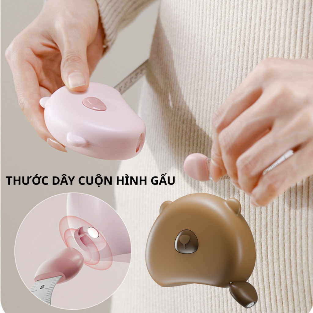 Thước dây cuộn hình gấu dễ thương, thước dây rút tự động khóa chốt nam châm tiện lợi Thước dây cuộn hình gấu dễ thương, thước dây rút tự động khóa chốt nam châm tiện lợi
