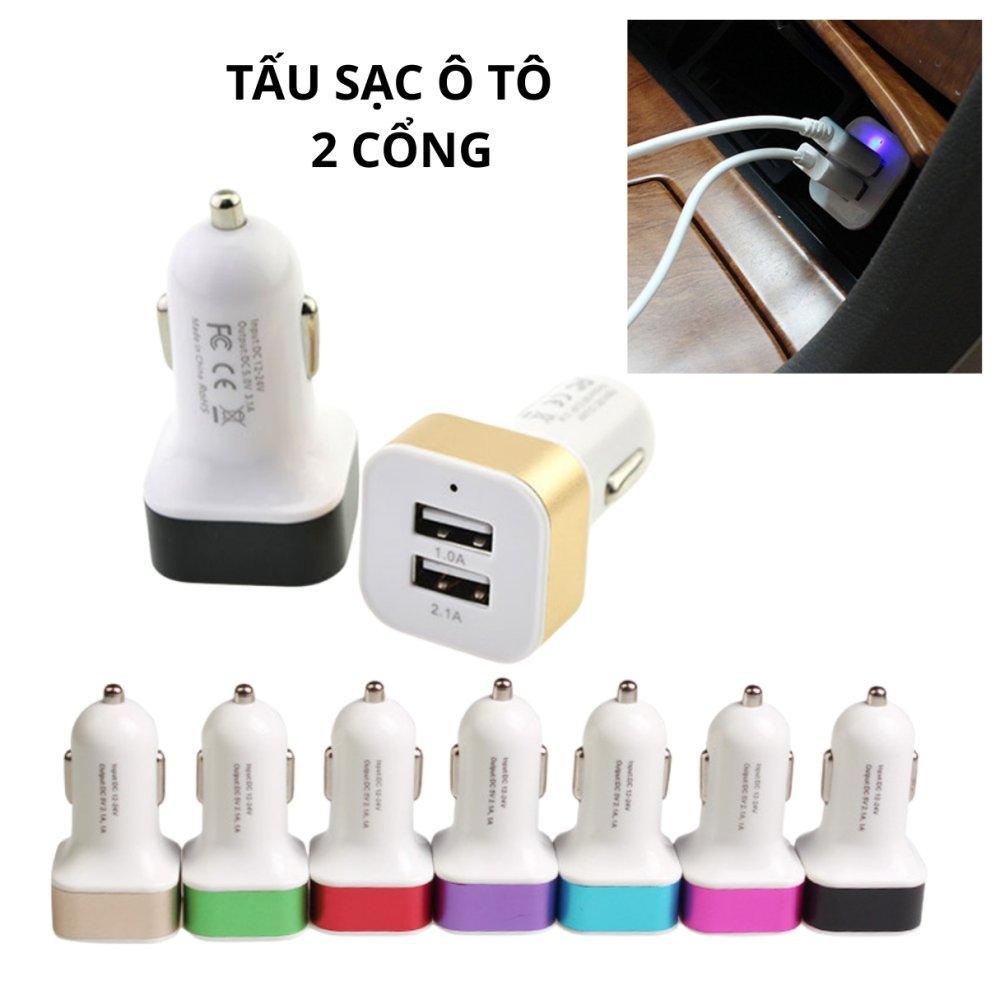 Tẩu sạc ô tô 2 cổng, cốc sạc mini 2 cổng usb cho xe hơi Tẩu sạc ô tô 2 cổng, cốc sạc mini 2 cổng usb cho xe hơi