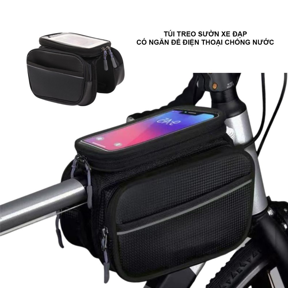 Túi treo sườn xe đạp có ngăn để điện thoại chống nước, túi treo khung xe đạp thể thao Túi treo sườn xe đạp có ngăn để điện thoại chống nước, túi treo khung xe đạp thể thao