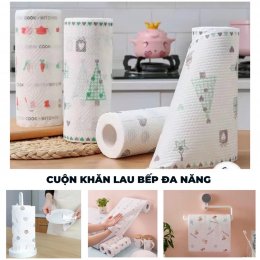 Cuộn khăn lau bếp đa năng vải không dệt trắng họa tiết tái sử dụng tiện lợi