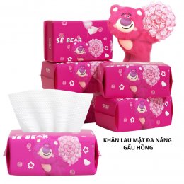 Khăn lau mặt khô Gấu hồng dùng 1 lần lau khô lau ướt đa năng túi 50 cái