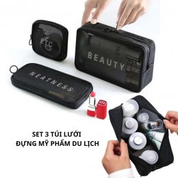 Set 3 túi lưới đựng mỹ phẩm, đồ dùng cá nhân du lịch tiện lợi