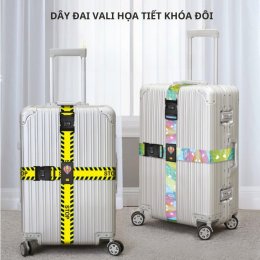 Dây đai vali đôi khóa số họa tiết chống trộm, chống thất lạc hành lý khi đi du lịch, công tác cao cấp