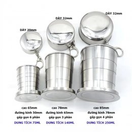 Ly Inox gấp gọn, cốc xếp gọn du lịch bằng inox bỏ túi móc khóa tiện lợi
