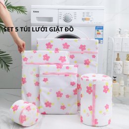 Set 5 túi lưới giặt đồ họa tiết nhiều kích cỡ