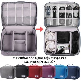 [Size lớn] Túi chống sốc đựng cáp sạc, tai nghe, pin sạc dự phòng, phụ kiện điện thoại đi du lịch dã ngọai tiện lợi