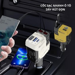 Tẩu sạc nhanh cho điện thoại trên ô tô, bộ cốc sạc điện thoại rút gọn thế hệ mới cho xe hơi