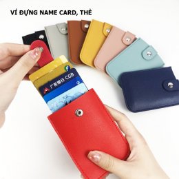 Ví da mini khuy bấm màu sắc đáng yêu đựng thẻ ngân hàng, namecard, giấy tờ tùy thân