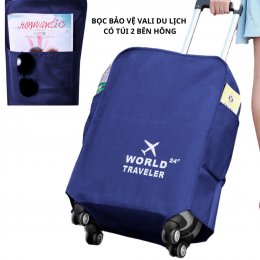 Vỏ bọc bảo vệ vali du lịch có túi hông, túi trùm vali vải không dệt chống bụi chống trầy xước mẫu mới