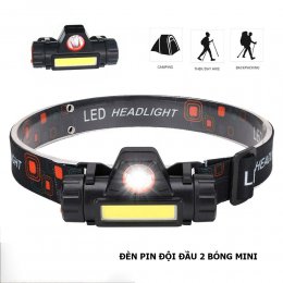 Đèn Led đội đầu mini, Đèn Pin đội đầu 2 chế độ cắm trại du lịch nhỏ gọn