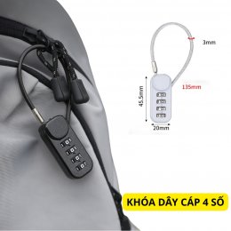 Khóa dây cáp thép 4 số, khóa vali du lịch mật khẩu dây cáp chống mài mòn