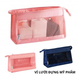 Túi lưới đựng mỹ phẩm du lịch, Ví đựng đồ trang điểm 1 mặt lưới tiện lợi