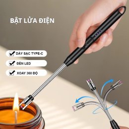 Bật lửa điện,dụng cụ đốt nến mồi bếp gas bếp cồn xoay 360 độ sạc pin tiện lợi