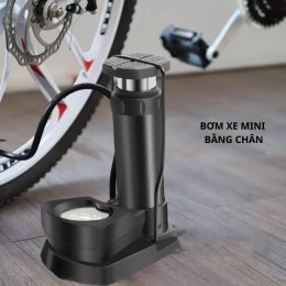 [Có đồng hồ] Bơm xe đạp xe máy bằng chân mini đo áp suất chuyên dụng